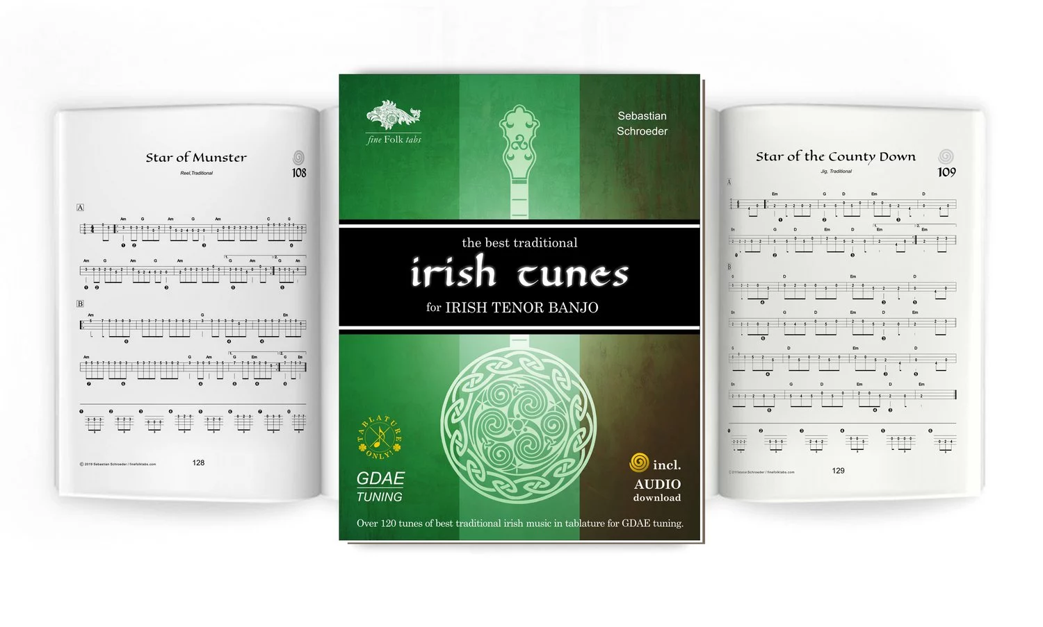 Aufgeschlagenes buch irish banjo